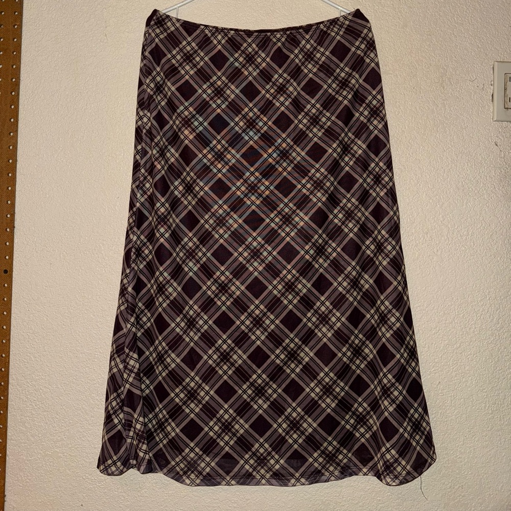 SHEIN Dark brown and blue Plaid A-Line Skirt